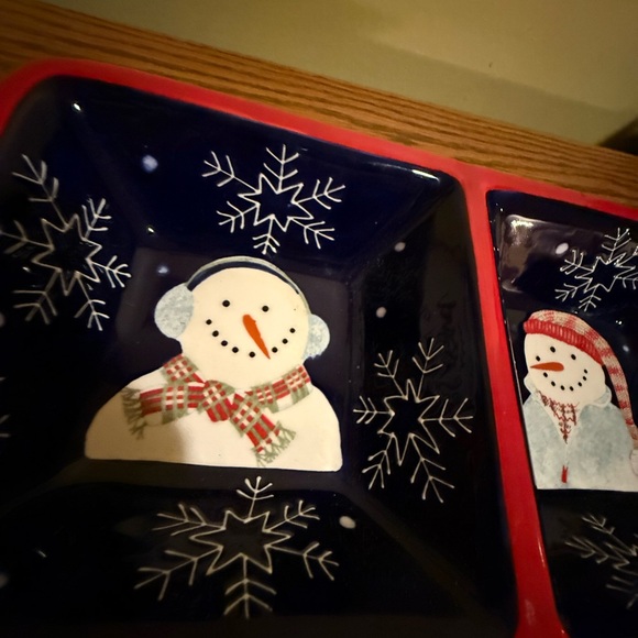 Snowman Holiday Dish Set with Red and Blue Accents - Picture 4 of 6